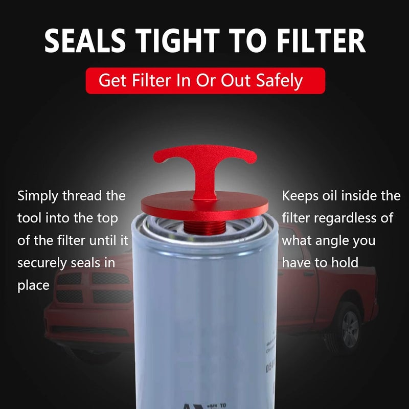 minlen Oil Filter Plug Tool, Aluminum Alloy Oil Filter Cap Off Tool for Dodge Ram 2500, 3500, 4500, 5500 Cummins 05083285aa Mo285 Turbo Diesel 5.7l 6.4l 6.7l (Red) - Image 2